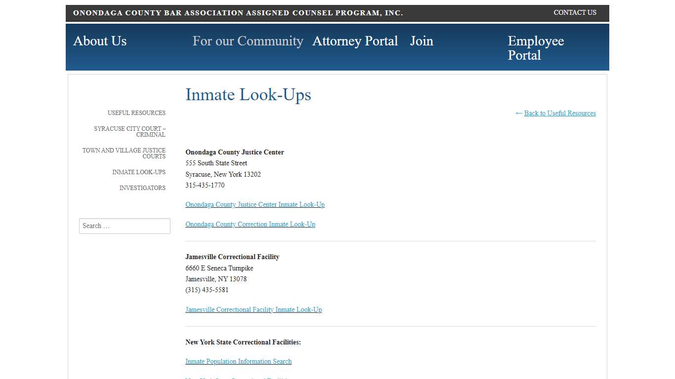 Inmate Look-Ups - Onondaga County Bar Association Assigned Counsel Program, Inc.